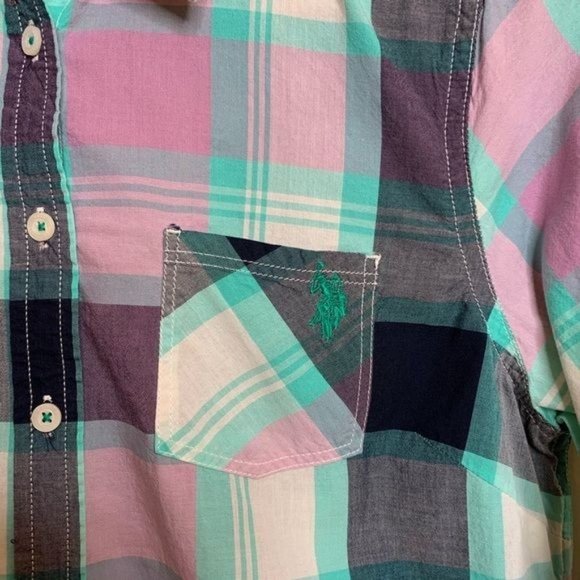 U.S. Polo Assn. Blouse Purple Green Black Plaid Button Down Shirt Casual Small - Picture 4 of 12